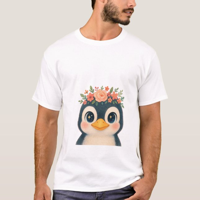 Whimsical Bloom Penguin T Shirt (Framsida)
