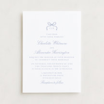 Whimsical Blue Bow Wedding Invitation