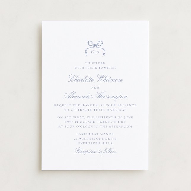 Whimsical Blue Bow Wedding Invitation Inbjudningar (Skapare uppladdad)