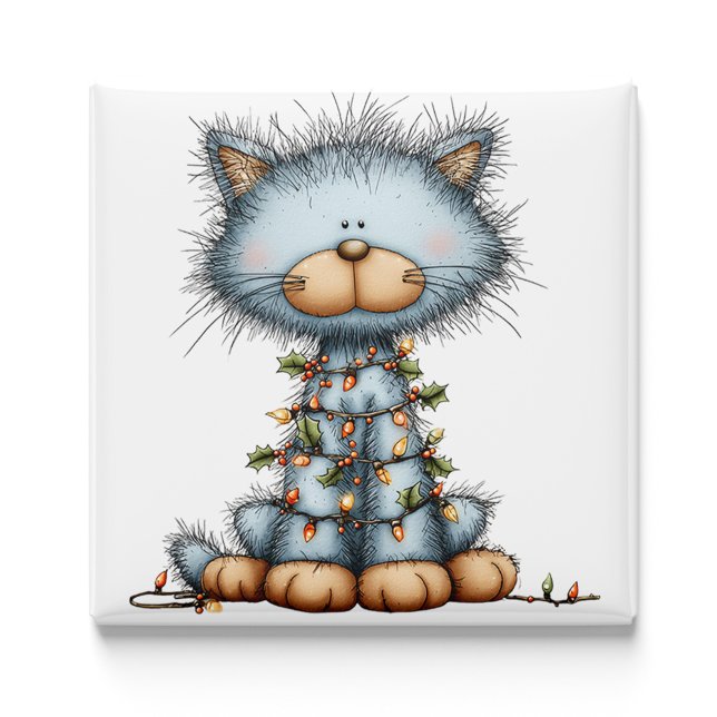 Whimsical Blue Cat julgranmagnet Magnet (Whimsical Blue Cat Christmas Tree Magnet by PiggyPrint Sticker. )