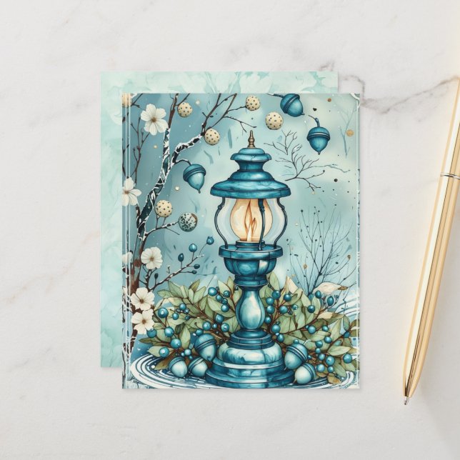 Whimsical Blue Christmas Lamp Scrapbook Paper (Fram/Back In Situ)