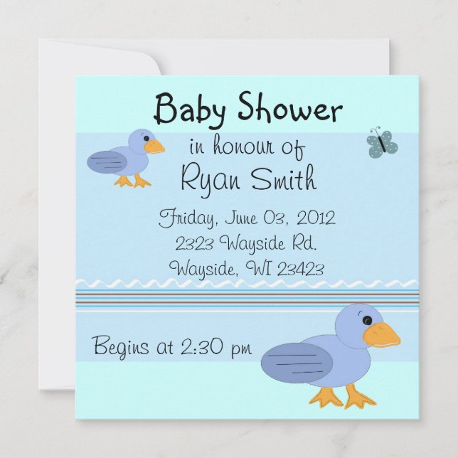 Whimsical Blue Ducks Baby Shower Inbjudningar (Framsida)
