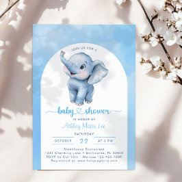 Whimsical Blue Elephant Baby Shower-inbjudan - W Inbjudningar