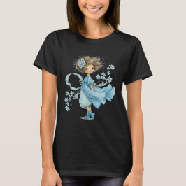 Whimsical Blue Flower Girl Cottagecore Art T Shirt