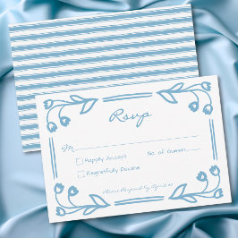 Whimsical Blue Hand Drawn Floral Stripe Wedding OSA Kort