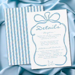 Whimsical Blue Hand Drawn Floral Stripe Wedding Tilläggskort