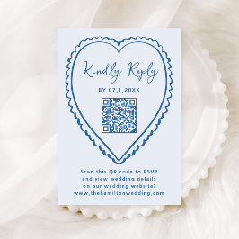 Whimsical Blue Heart QR Code Wedding OSA Kort