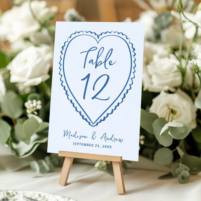 Whimsical Blue Heart Wedding Bordsnummer (Skapare uppladdad)