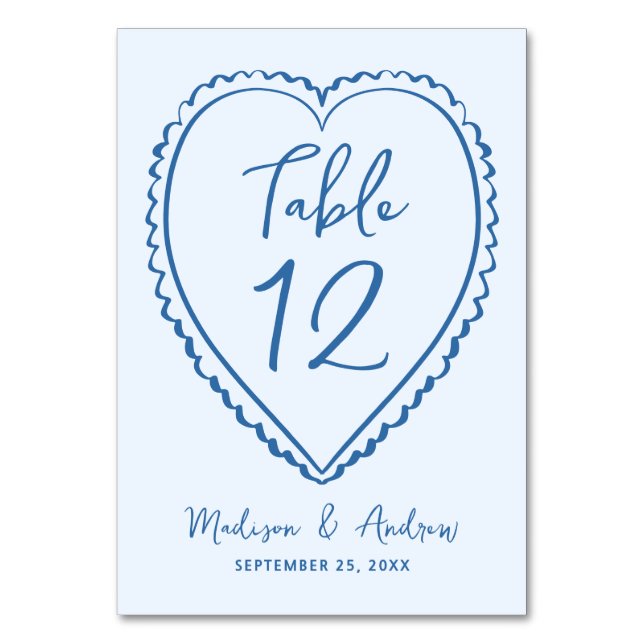 Whimsical Blue Heart Wedding Bordsnummer (Framsidan)