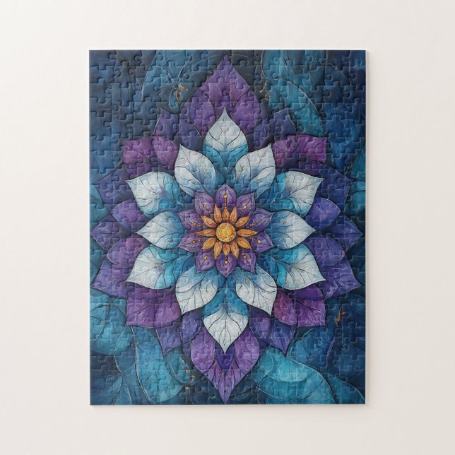 Whimsical Blue och Lila Mandala Doodle Pussel (Vertikal)