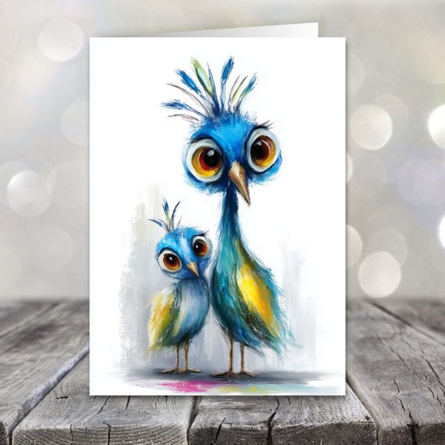 Whimsical Blue Peacock Mother's Day Helgkort (Skapare uppladdad)