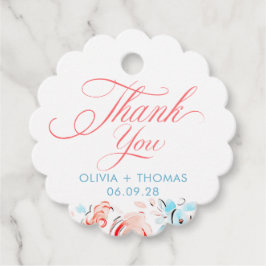 Whimsical Blue Pink Flowers Wedding Thank You Gåvor Etiketter