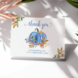 Whimsical Blue Pumpkin Autumn Floral Baby Shower Tack Kort