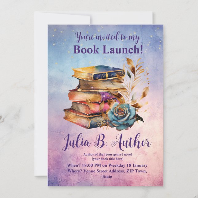 Whimsical Blue Ro Author Bok Launch Call Julkort (Framsida)