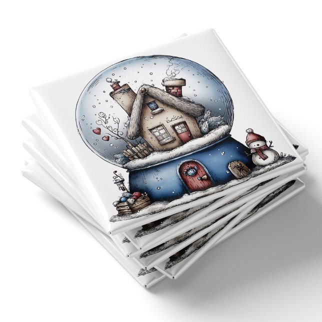 Whimsical Blue Snöglob Jul Magnet (Whimsical Blue Snow Globe Christmas Magnet by PiggyPrint Sticker. )