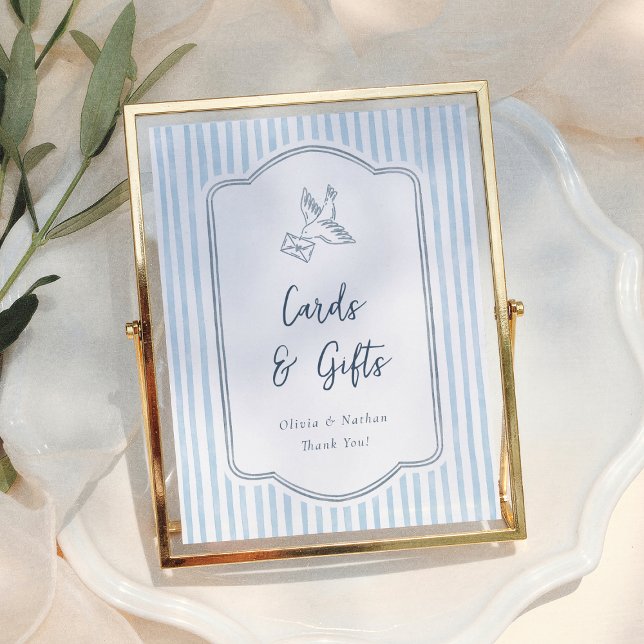 Whimsical Blue Stripes Cards & Gifts Wedding Sign Poster (Skapare uppladdad)
