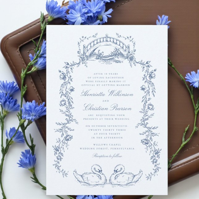 Whimsical Blue Swan Romantic Wedding Invitation Inbjudningar (Skapare uppladdad)