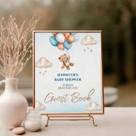 Whimsical Blue Teddy Guest Bok Sign Poster