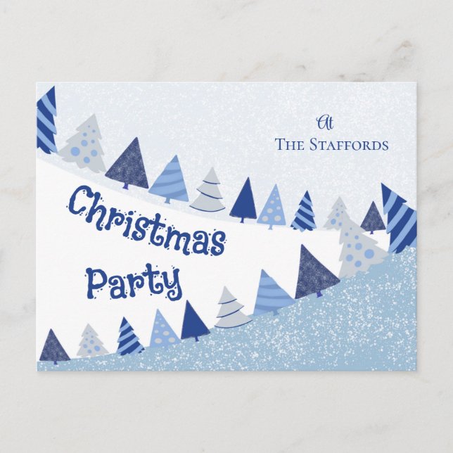 Whimsical Blue Trees Invitation Holiday Postcard Helg Vykort (Framsida)
