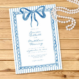 Whimsical Blue Watercolor Bow Stripe Wedding Inbjudningar