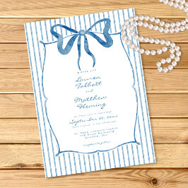 Whimsical Blue Watercolor Bow Stripe Wedding Inbjudningar