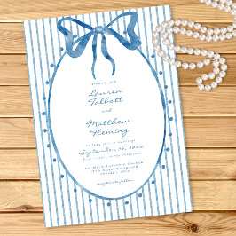 Whimsical Blue Watercolor Bow Stripe Wedding Inbjudningar