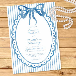 Whimsical Blue Watercolor Bow Stripe Wedding Inbjudningar