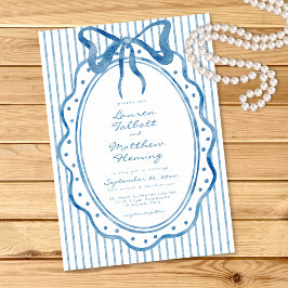 Whimsical Blue Watercolor Bow Stripe Wedding Inbjudningar