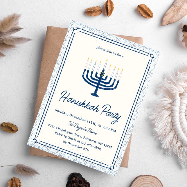 Whimsical Blue & White Hand Drawn Hanukkah Party   Inbjudningar (Skapare uppladdad)