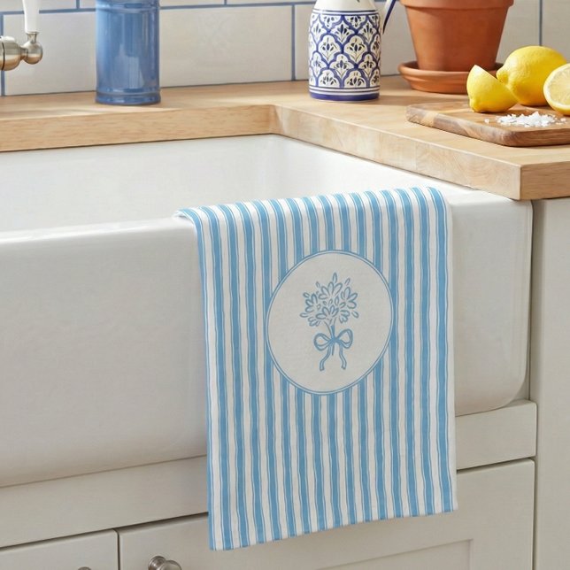 Whimsical Blue White Stripe Preppy Kökshandduk (Skapare uppladdad)