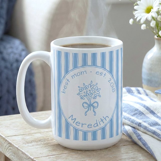 Whimsical Blue White Stripe Preppy Mom Established Kaffemugg (Skapare uppladdad)