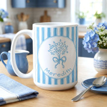 Whimsical Blue White Stripe Preppy Monogram