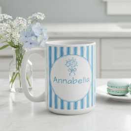 Whimsical Blue White Stripe Preppy Monogram Kaffemugg