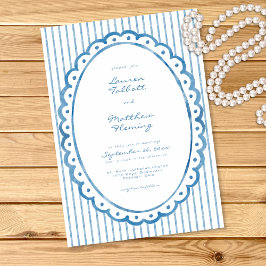 Whimsical Blue White Watercolor Stripe Wedding Inbjudningar