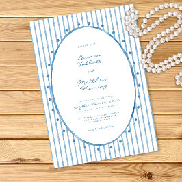 Whimsical Blue White Watercolor Stripe Wedding Inbjudningar
