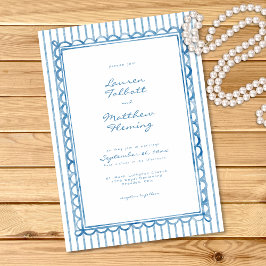 Whimsical Blue White Watercolor Stripe Wedding Inbjudningar