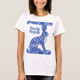 Whimsical Blue Willow Bunny Rabbit Vår T Shirt