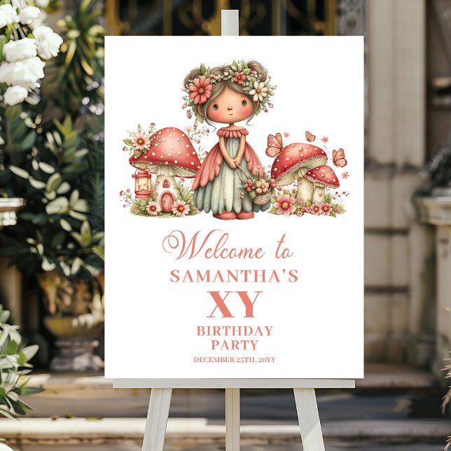 Whimsical Blush Fairy 2-års välkomstskylt Poster (Whimsical Blush Fairy 2nd Birthday Welcome Sign)