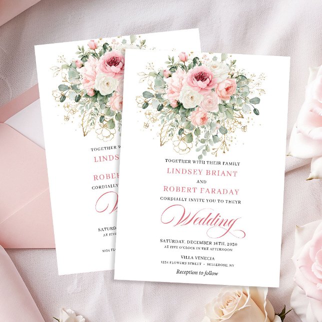 Whimsical Blush Floral Boho Wedding Invitation Inbjudningar (Whimsical Blush Floral Boho Wedding Invitation)