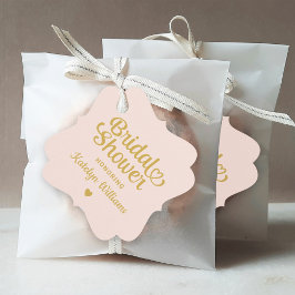 Whimsical Blush Guld Hjärt Script Bröllopsdusch Gåvor Etiketter