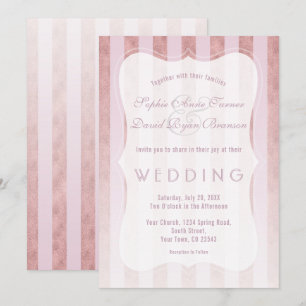 Whimsical Blush Rosa Guld Ränder Bröllop Inbjudningar
