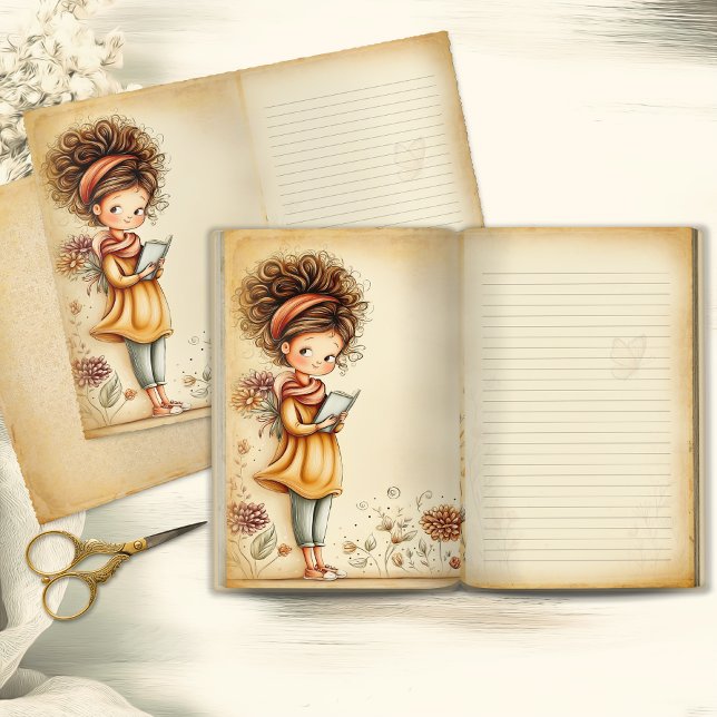 Whimsical Blyg Flicka Vintage Junk Journal Sida (Skapare uppladdad)