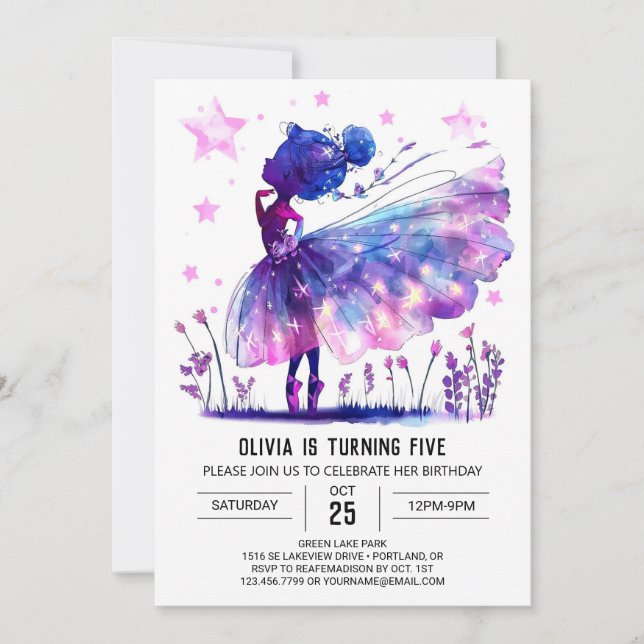 Whimsical Boho Ballerina Birthday Inbjudningar (Framsida)