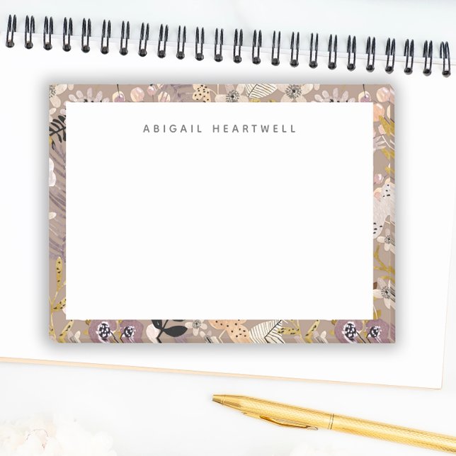Whimsical Boho Blommönster Lägg till Ditt Namn Post-it Block (Skapare uppladdad)