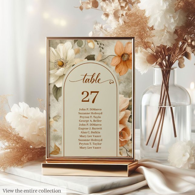 Whimsical Boho Burnt Orange Ivory Sage Wedding  Bordsnummer (Whimsical Boho Burnt Orange Ivory Sage Wedding Table Number

)