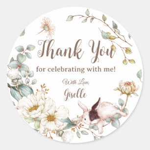 Whimsical Boho Chic Bunny Rabbit Botanical Blommig Runt Klistermärke