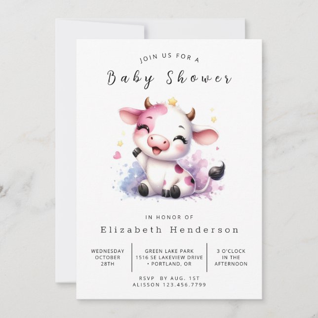 Whimsical Boho Chic Cow Baby Shower Inbjudningar (Framsida)