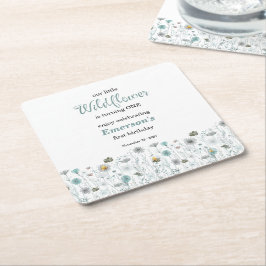 Whimsical Boho Color Wildflower 1st Birthday Party Underlägg Papper Kvadrat