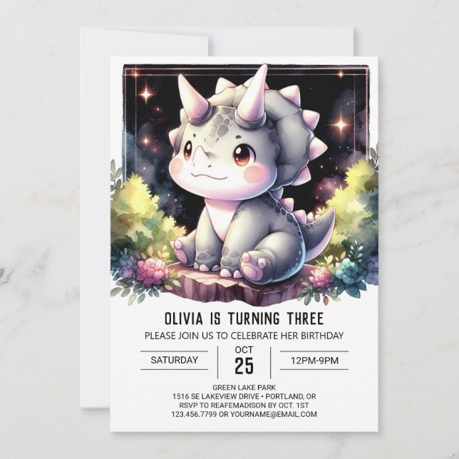 Whimsical Boho Dino Bash Birthday Inbjudningar (Framsida)