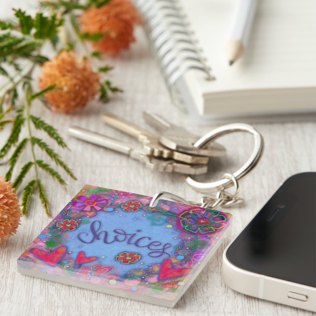 Whimsical Boho Hearts Choices Inspirief Keychain (Högra Framsidan)